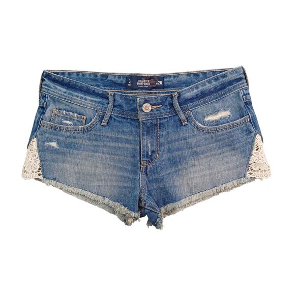 Hollister Low Rise Denim Short Shorts Size W26 Blue Booty Y2K Cutoff Shorty NWT - Picture 1 of 13